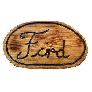 Ford Sign Rustic Wood Burned Man Cave Garage Wall Art Decor 14.5 x  9 x 1 Glossy